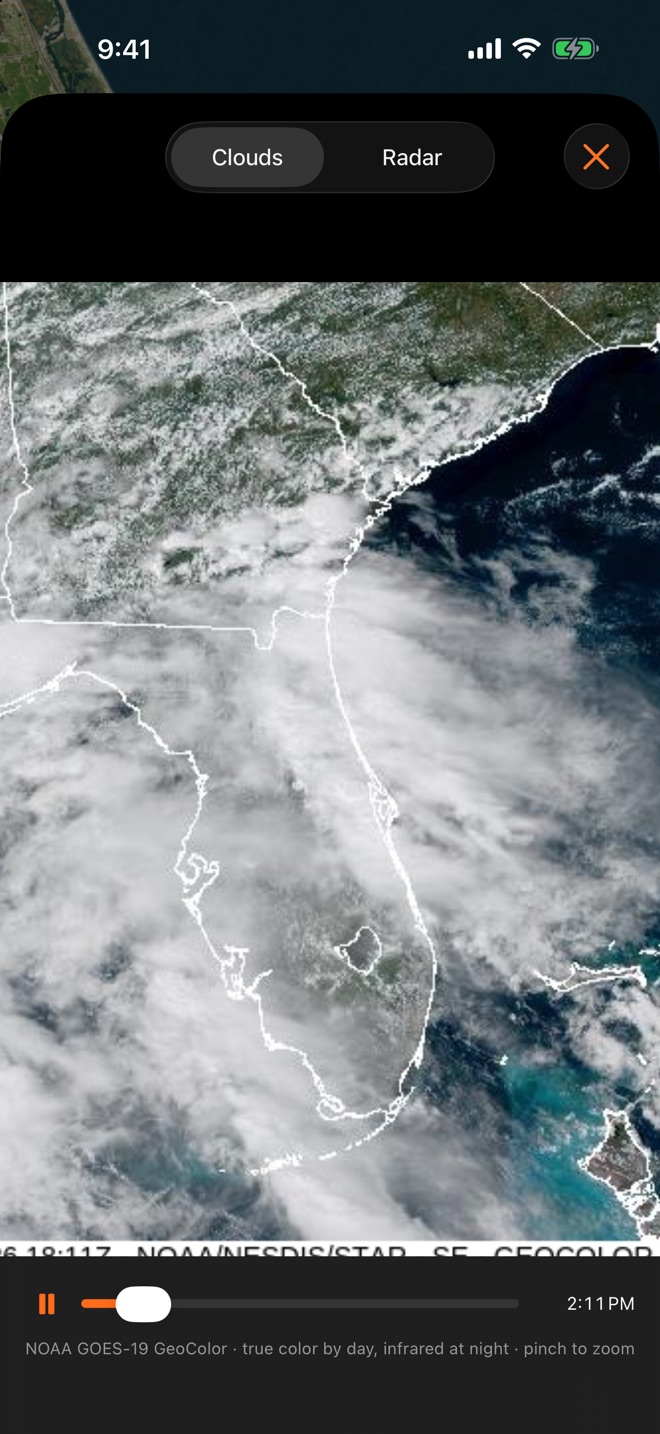 Live satellite cloud loop over Florida